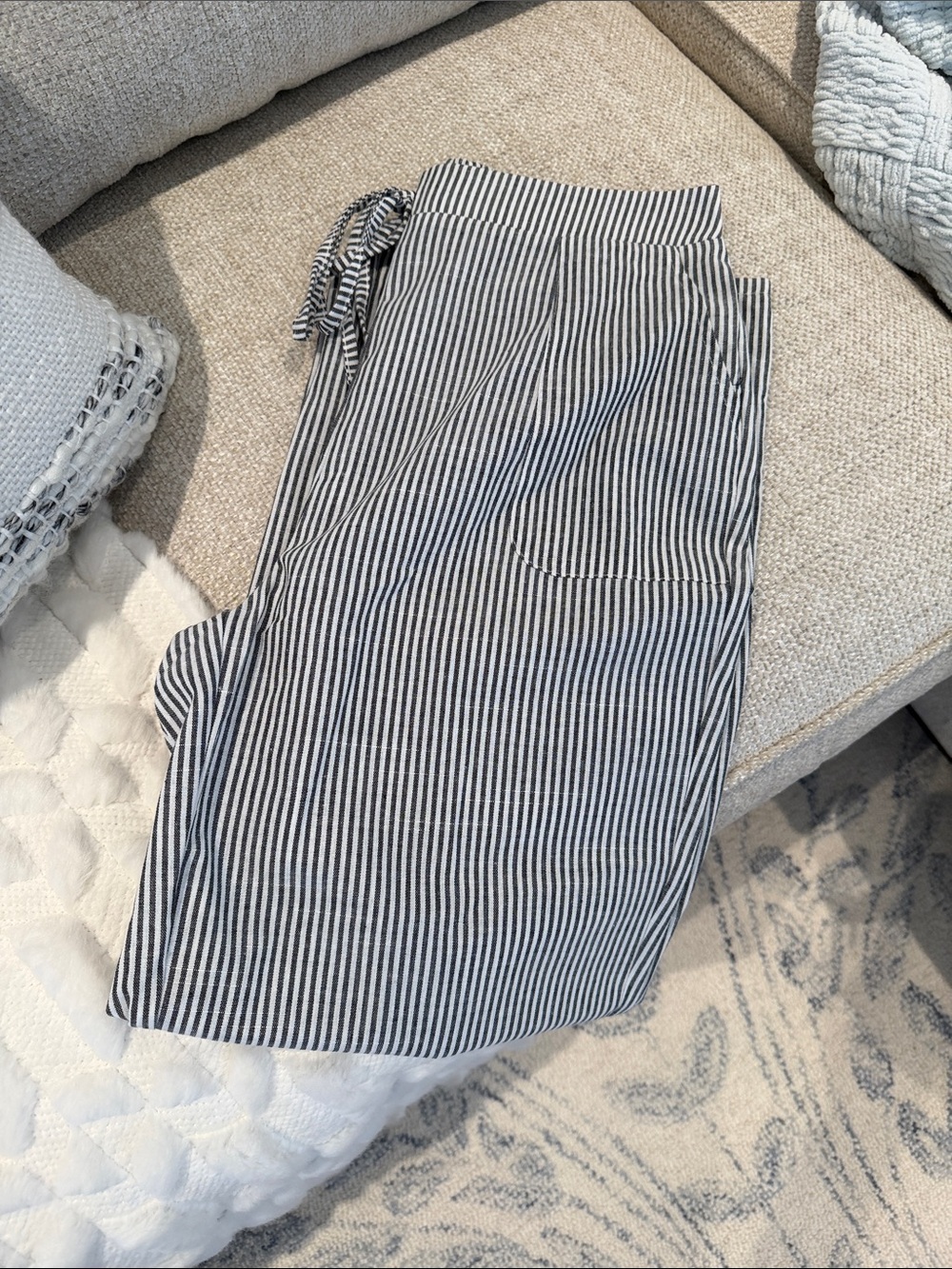 Striped Wide Leg Women's Pants - Black & White